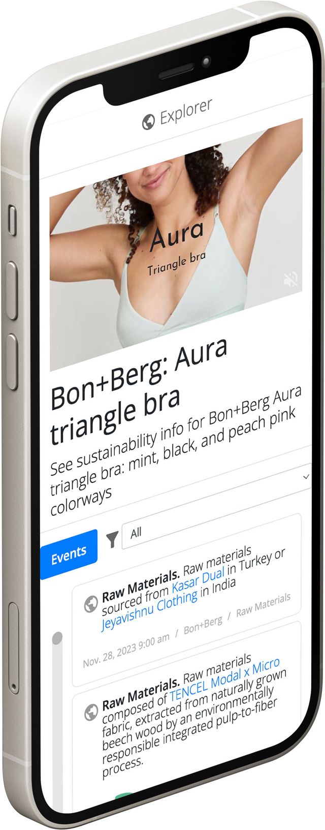 Bon+Berg's Digital Product Passport shows step-by-step sustainability
information on how raw materials are sourced and transformed through the
manufacturing
process